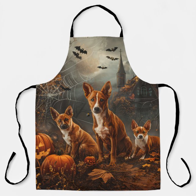 Delantal Basenji Halloween Night Doggy Delight (Anverso)