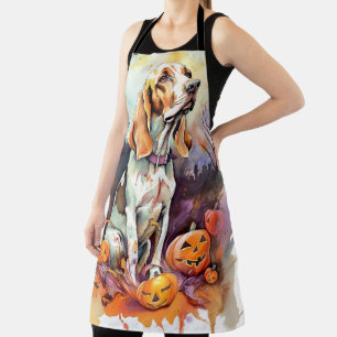 Delantal Basset Hound de Halloween con calabazas espeluznan