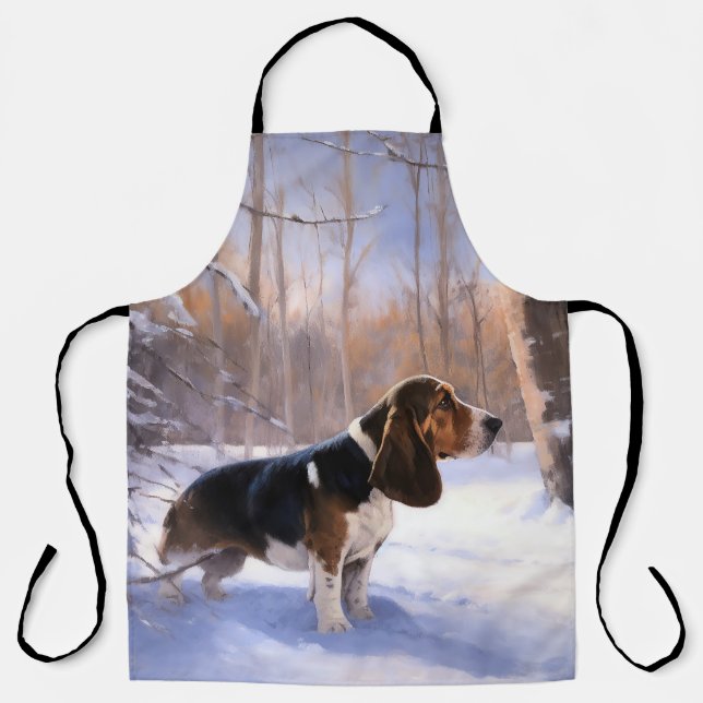 Delantal Basset Hound Deja que nieve Navidad (Anverso)