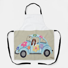 Delantal Basset Hound in Hippie car All-Over Print Apron