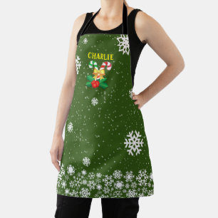 Delantal Bastones de Caramelo y Copos de Nieve NAVIDAD Verd