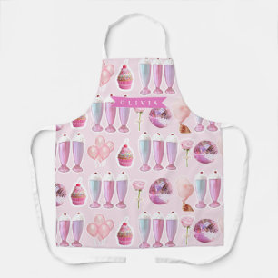 Delantal Batido Retro Rosa Personalizado Monada Adorable