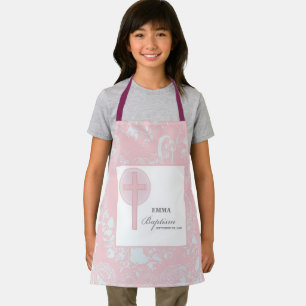 Delantal Bautismo Chica de encaje rosa personalizado