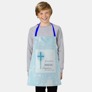 Delantal Bautismo de nieto con encaje azul personalizado