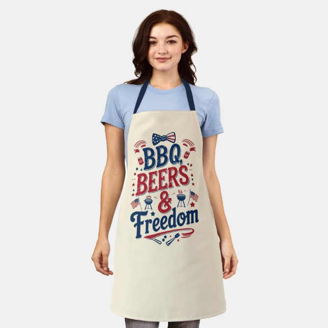 Delantal BBQ, Beers & Freedom – Retro 4th of July Vibes (Gastado)