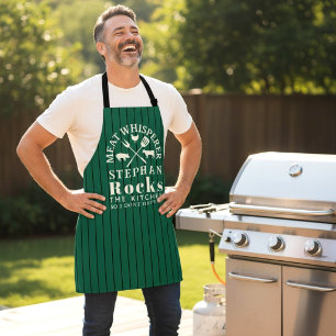 Delantal BBQ Green Pinstripe Meat Whisperer