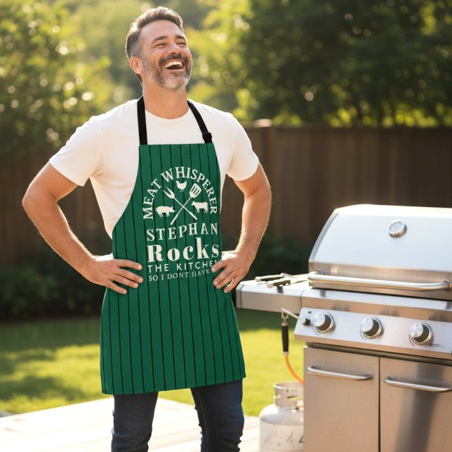 Delantal BBQ Green Pinstripe Meat Whisperer (Subido por el creador)