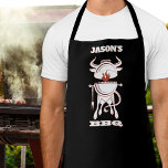 Delantal BBQ Grill Black<br><div class="desc">El delantal negro personalizado cuenta con una parrilla con cuernos y piernas de buey. Un regalo perfecto para el día del padre o para su cumpleaños.</div>