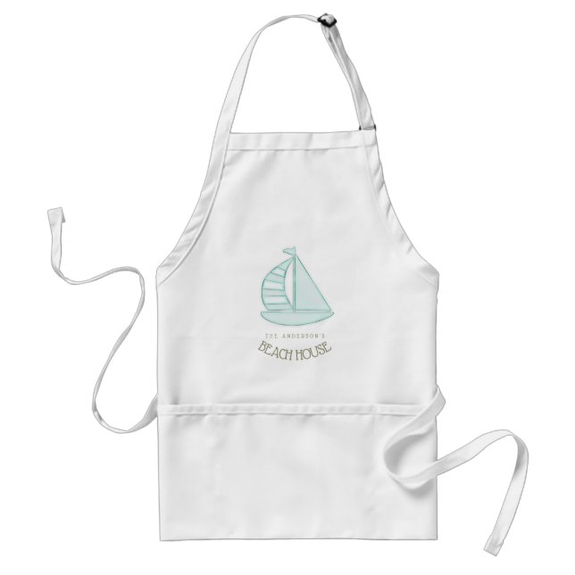 Delantal Beach House Nautical Sailboat Aqua Blue ID623 (Frente)