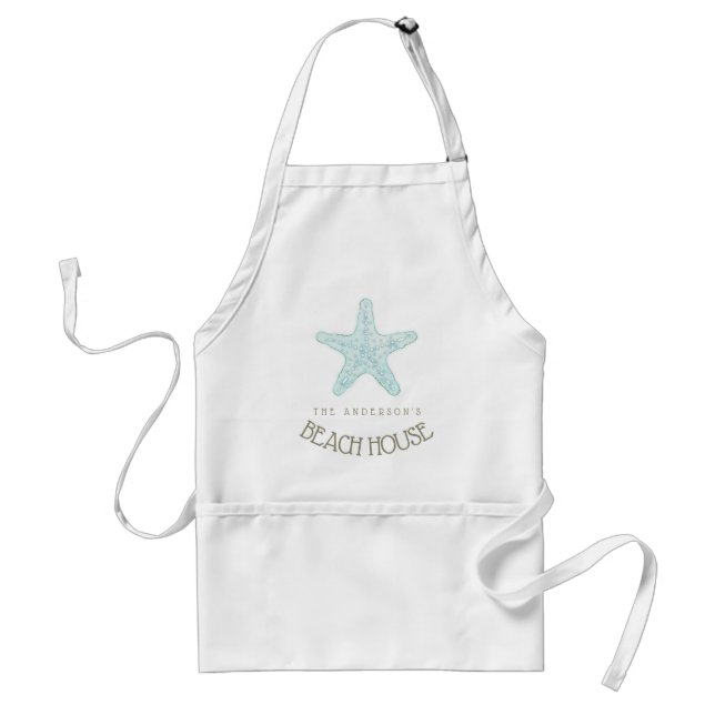 Delantal Beach House Nautical Starfish Aqua Blue ID623 (Frente)
