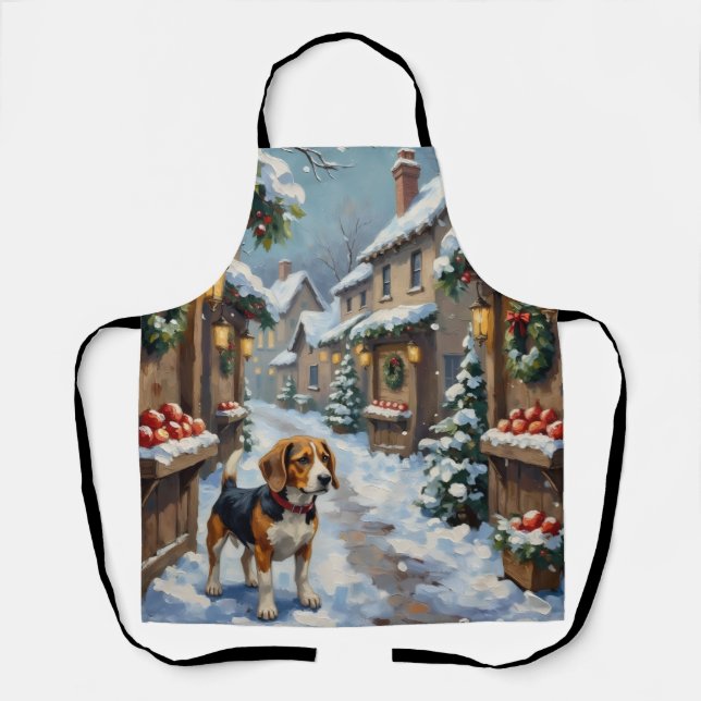 Delantal Beagle Antiguo en Mercado Navideño Nevado (Anverso)