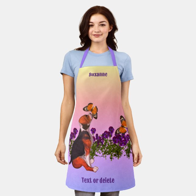 Delantal Beagle Butterflies Flores animales personalizadas (Gastado)
