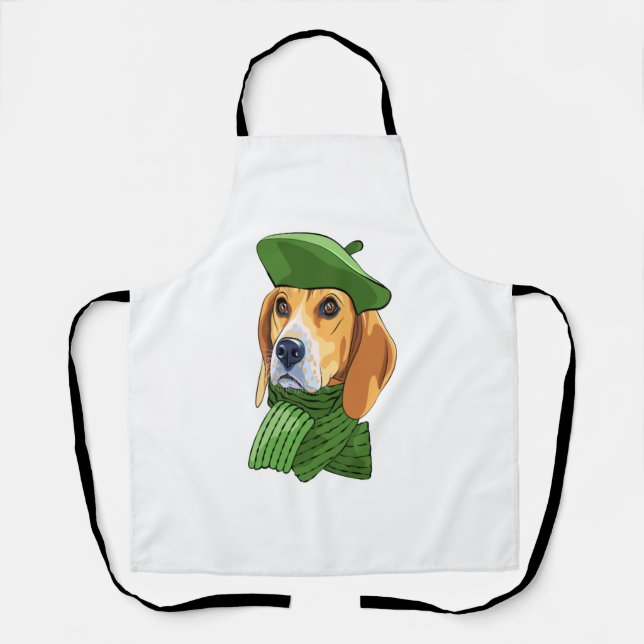 Delantal Beagle de perro en boina verde francesa (Anverso)