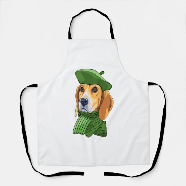 Delantal Beagle de perro en boina verde francesa (Anverso)