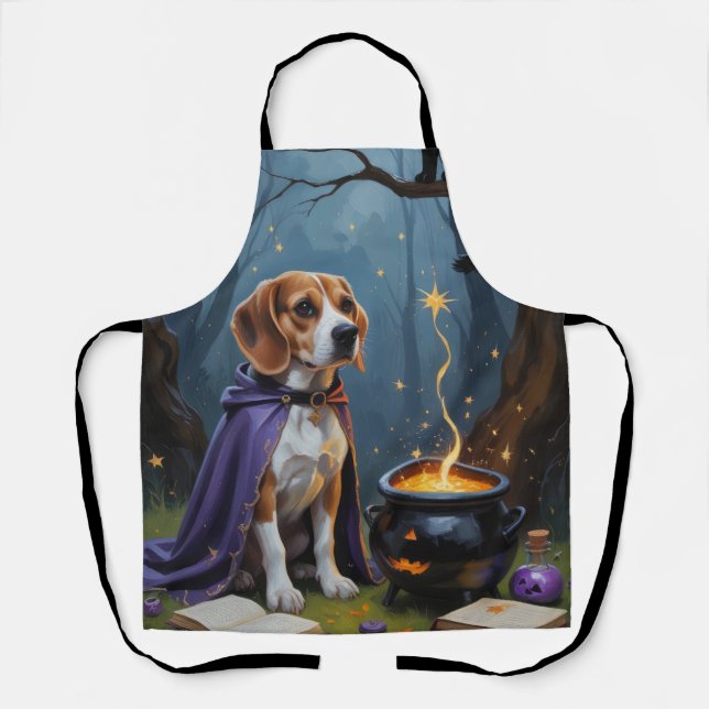 Delantal Beagle Dog Whimsical Halloween Pintura (Anverso)