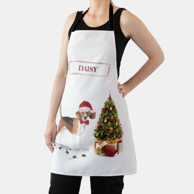 Delantal Beagle graciosos Navidades perro con árbol (in situ)
