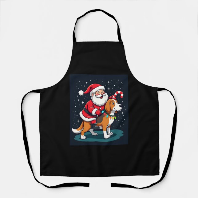 Delantal Beagle Luces de Navidad Santa Montando Beagle Perr (Anverso)