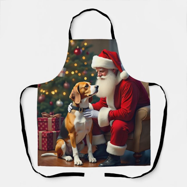 Delantal Beagle Meets Santa Christmas Painting (Anverso)