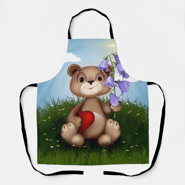Delantal Bear Holding Bouquet Flower-30926 (Anverso)