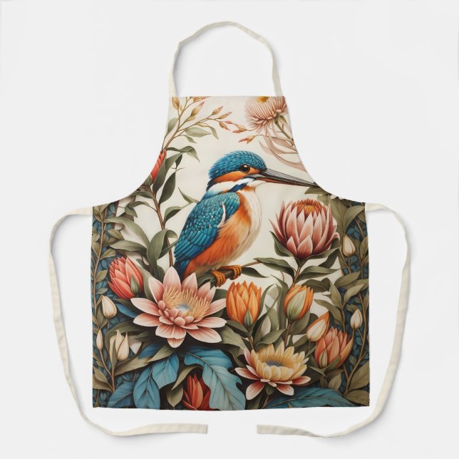 Delantal Beautiful Kingfisher and Protea Flowers (Anverso)