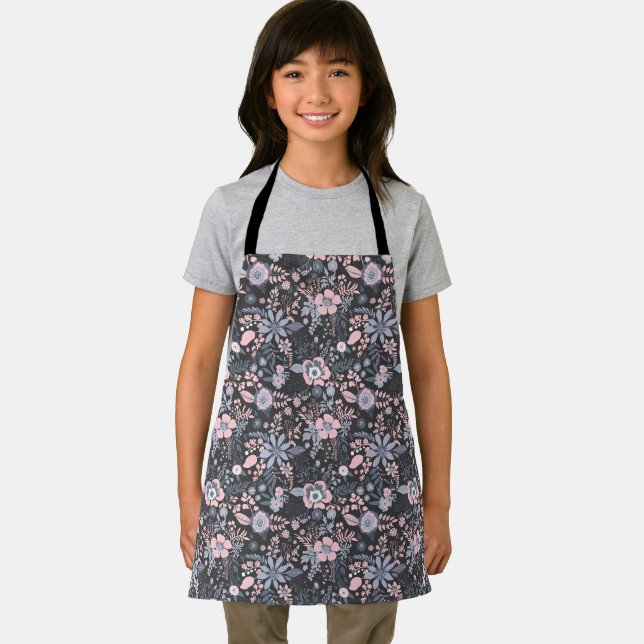 Delantal Beautiful retro style blue pastel floral pattern (in situ)