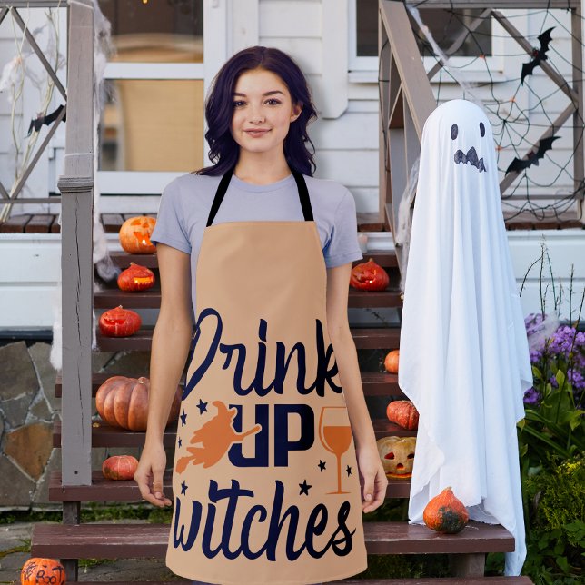 Delantal Beber brujas naranja feliz de Halloween (Drink up Witches Happy Halloween orange Apron)