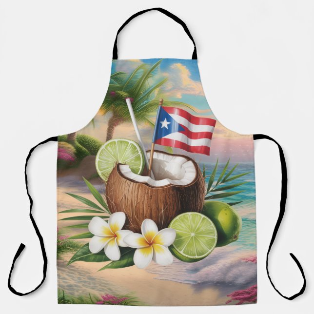 Delantal Bebida de coco de playa de la isla de Puerto Rico (Anverso)