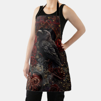 Delantal Bella gótica oscura Roses Roses Rojos Pájaro de cu