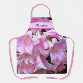 Delantal Belladonna Amaryllis Lilies de color rosa con nomb