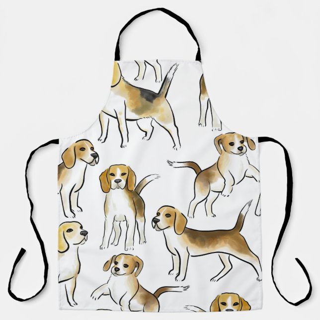 Delantal Belleza Beagle: Patrón de perro acuarela (Anverso)
