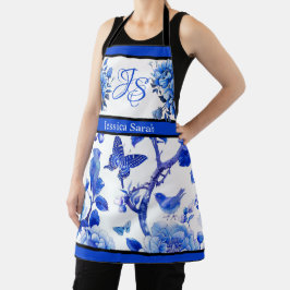 Delantal Belleza floral azul y blanca