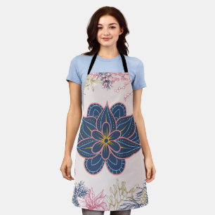 Delantal Belleza paisley, azul artístico y púrpura
