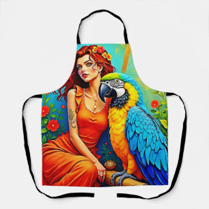Delantal Belleza tropical y diseño de loro azul