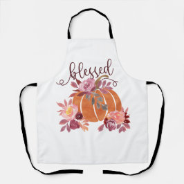 Delantal Bendita - Calabaza de otoño con flores rosas