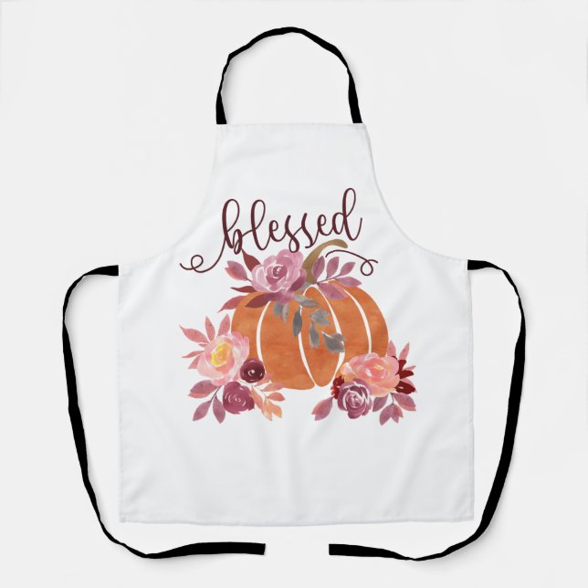 Delantal Bendita - Calabaza de otoño con flores rosas (Anverso)