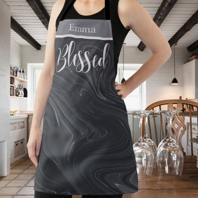 Delantal Bendita escritura moderna Faux Marble Personalizad (Blessed Modern Script Faux Marble Personalized Apron)