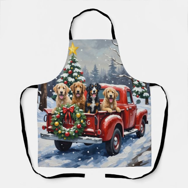 Delantal Bernedoodle Christmas Red Truck Holiday (Anverso)