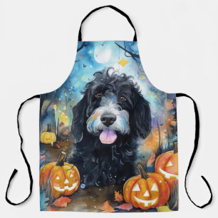 Delantal Bernedoodle de Halloween con calabazas Espantoso