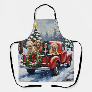 Delantal Bernedoodle Navidad Camioneta Roja Fiesta