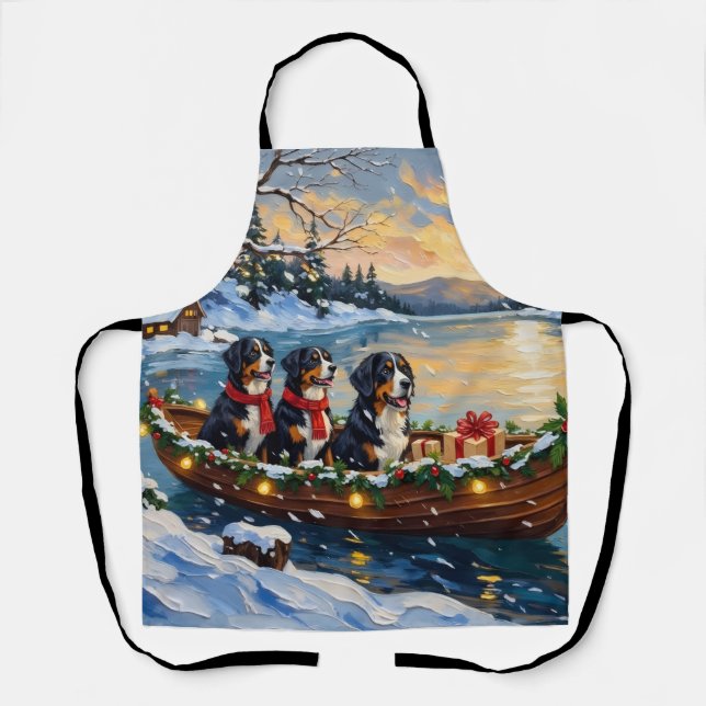 Delantal Bernese Mountain Dog Christmas Boat Holiday (Anverso)