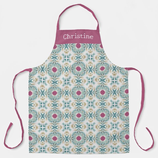 Delantal Berry Mint Tile Pattern Personalized Name (Anverso)