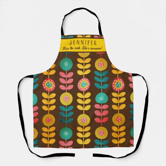 Delantal Besar El Patrón Floral Retro Cook Personalizado (Anverso)
