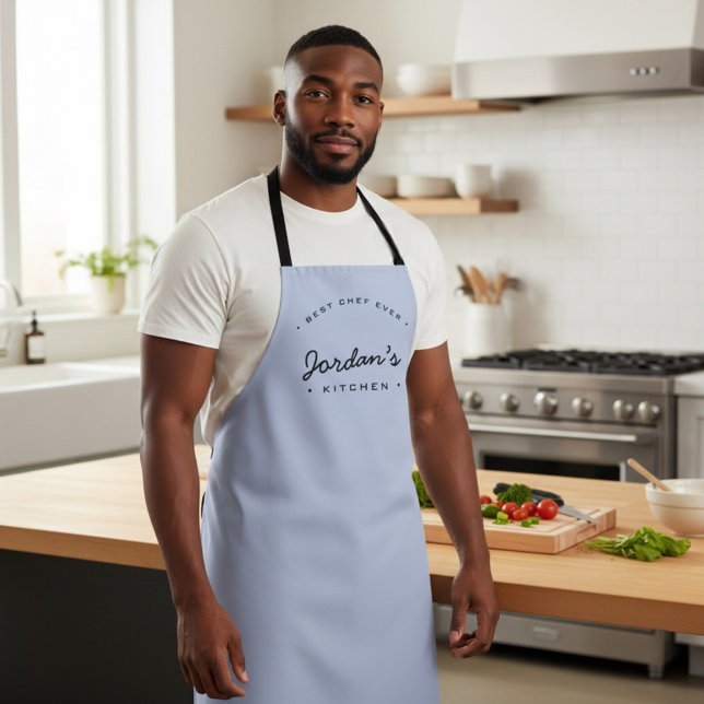 Delantal Best Chef Ever Personalized Modern Kitchen Blue (Best chef ever blue custom apron.)
