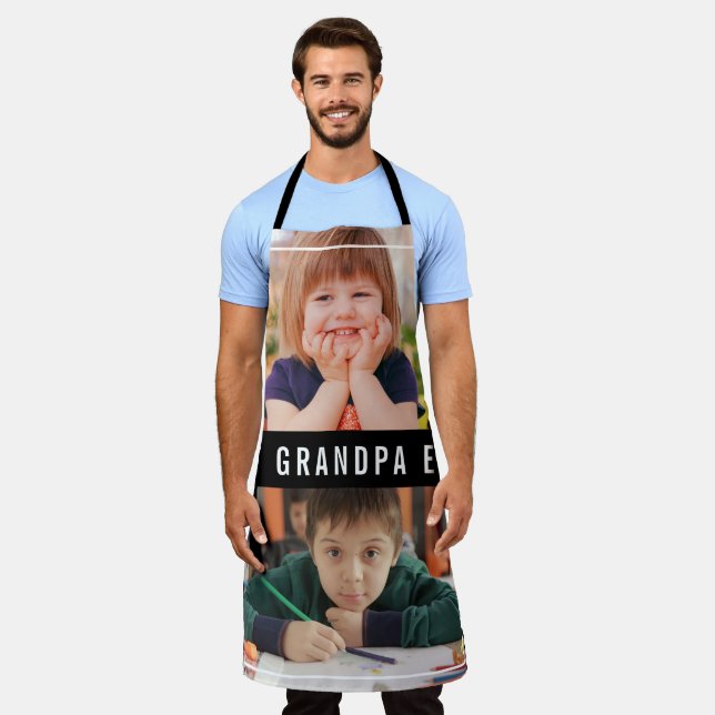 Delantal Best Grandpa Ever Grandkids 2 Photo Collage Black (Gastado)