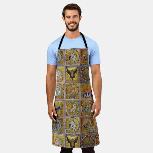 DELANTAL BESTIARIO MEDIEVAL, ANIMALES FANTÁSTICOS, AZUL RO