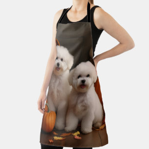 Delantal Bichon Frise Puppy Calabaza deslumbrante de otoño
