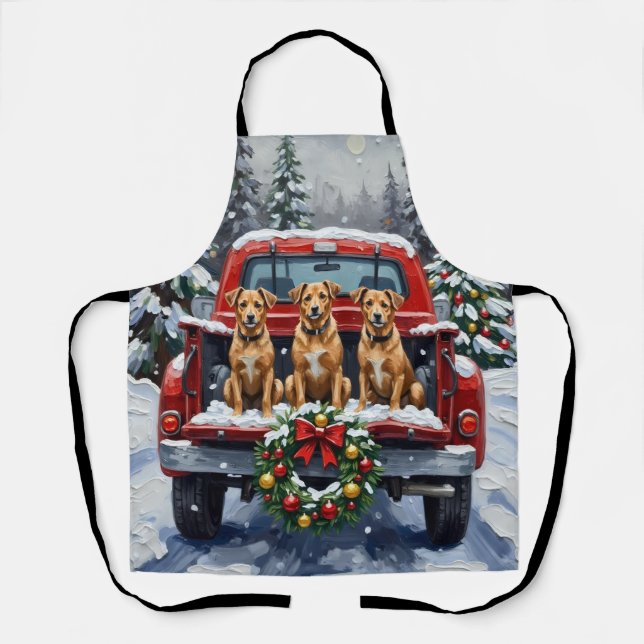 Delantal Biewer Terrier Christmas Red Truck Holiday (Anverso)
