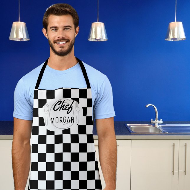Delantal Bistró de época para hombres de tablero negro y bl (Cook in style and with a sense of humor with our fun customizable apron. )