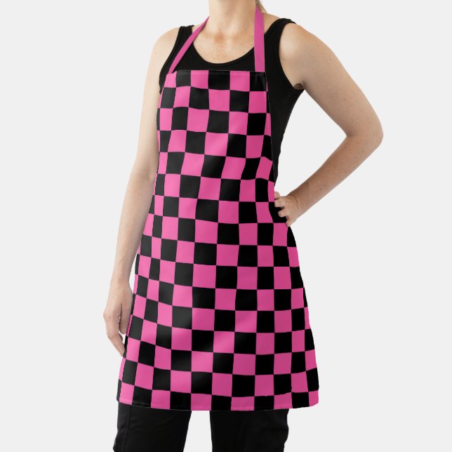 Delantal Black and pink checkerboard pattern (in situ)