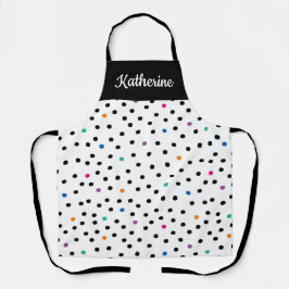 Delantal Black and White Polka Dot Custom Name Apron